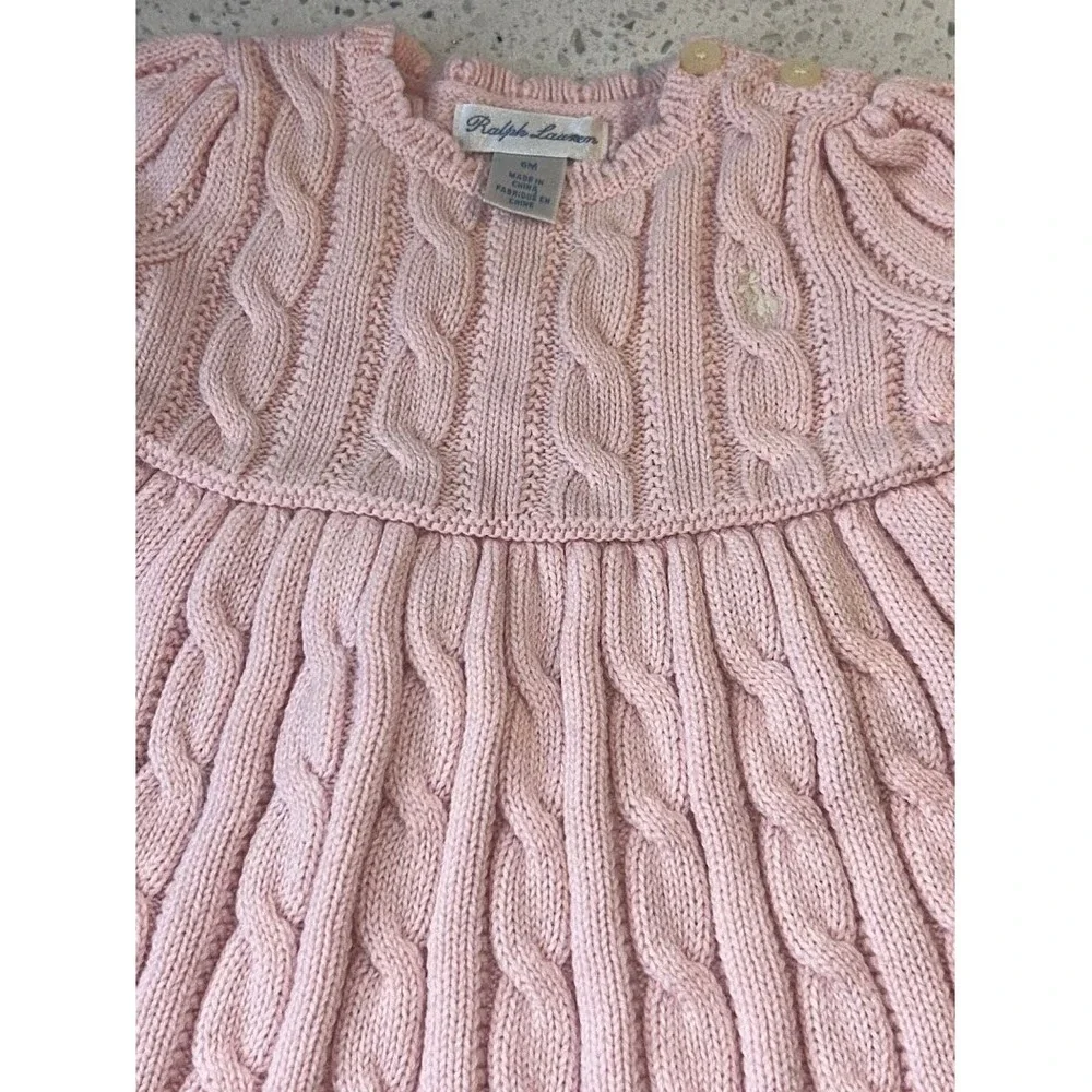 Ralph Lauren Baby‎ Girls Pink Cable Knit Sweater Dress Short Sleeve 6M Pony Logo